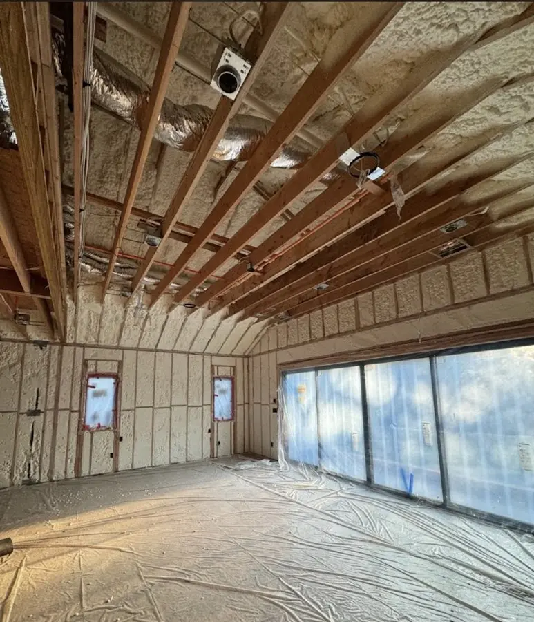 Interior walls and ceiling insulated with spray foam during new construction in Effingham